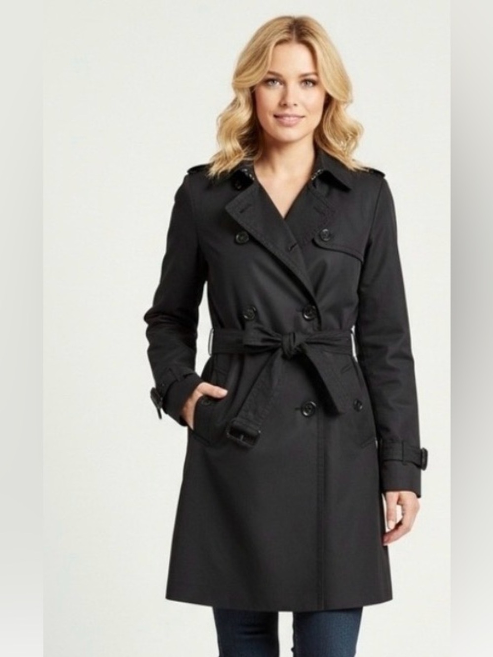 Coach Black Double-Breasted Trench Coat with Belt